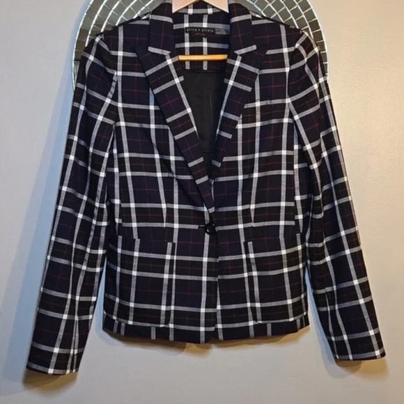 Alice + Olivia Savetta Plaid Lamb Leather Elbows Blazer Hilary Duff In Younger - Picture 3 of 8